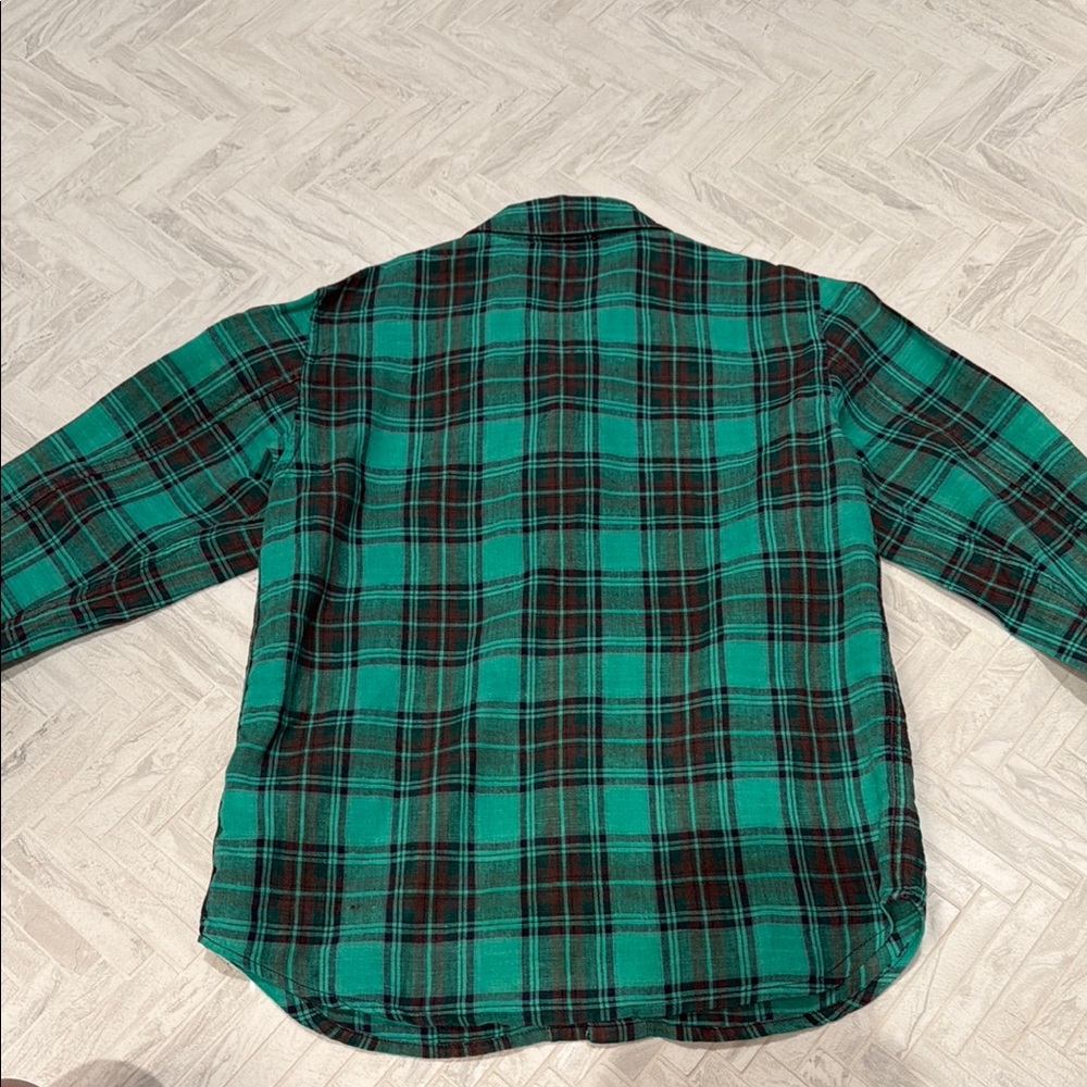 Bonpoint Linen Green Plaid Button down Shirt, size 8 - Picture 5 of 5